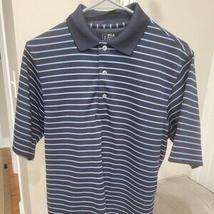 Men's PGA Tour Polo Shirt Small Blue Stripe Golf Short Sleeve Side Flaps